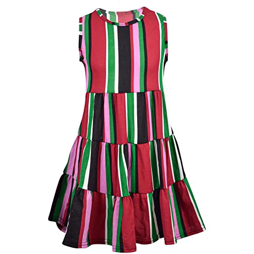 Robe sans manches multi rayures et mode d'été danse fête fille 2-13 ans