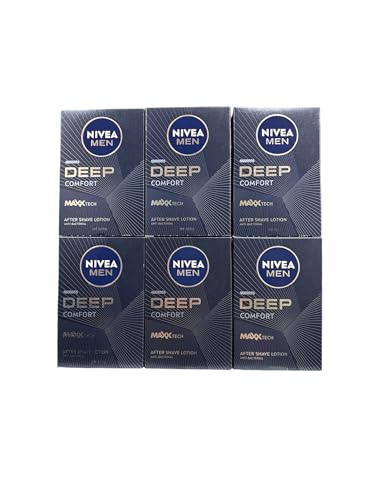 NIVEA Loción para después del afeitado Deep Comfort para hombre, 100 ml Soothing, Hydrating & Antibacterial Formula Pack de 6