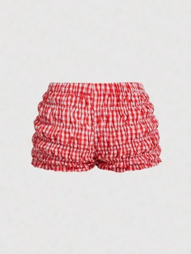 Image of Cute Bloomers Shorts for Women Y2k Ruffle Gingham Bottoms Low Rise Lounge Boy Shorts Plaid Mini Pj Boxers