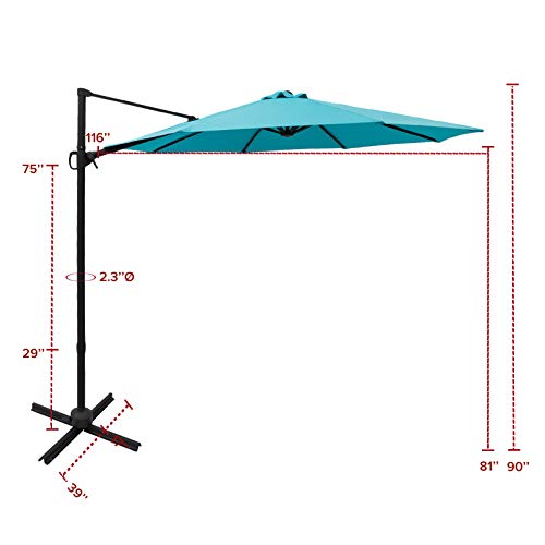 FLAME&SHADE 10 ft Cantilever Offset Outdoor Patio Umbrella with Base Stand Rotate and Tilt - Aqua Blue