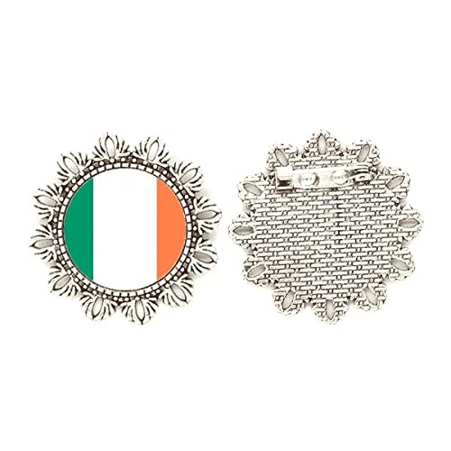 Broche de plata con diseño de bandera de Irlanda acabado premium mediano