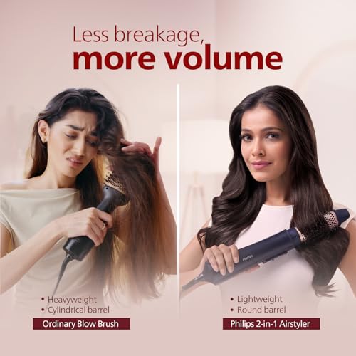 Image of Philips India's No.1 Hair Styling Brand 2-in-1 Airstyler | Straightening Brush + Hot Air Brush Combo | 3X Volume | 50% Less Breakage,2 Attachments, 3 Heat Settings, Cool Shot, For Indian Hair