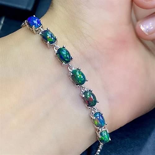 Bracelet opale noire naturelle véritable chaîne argent 925 femme chic