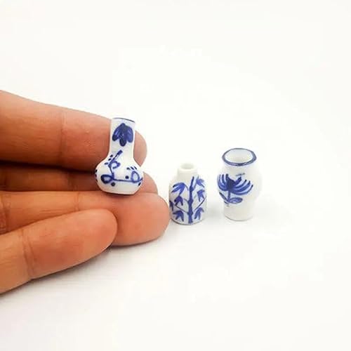3Pcs Set of Mini Blue and White Porcelain Vases, Handmade Living Room Decoration, House Ornament