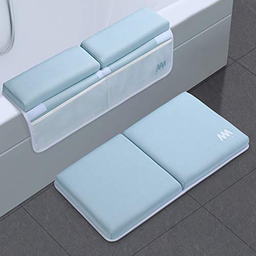 Baby Bath Kneeler and Elbow Rest, 1.5 inch Thick Non-Slip Bottom Kneeling Pad Chushion with 4 Pockets, Mumba Foldable Waterproof Bath Mat, Machine Washable and Hangable, Perfect Shower Gift