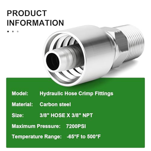 Image of TAISHER 6PCS Carbon Steel Hydraulic Hose Fitting, 3 /8 inch Hose x 3 /8 inch NPT Male