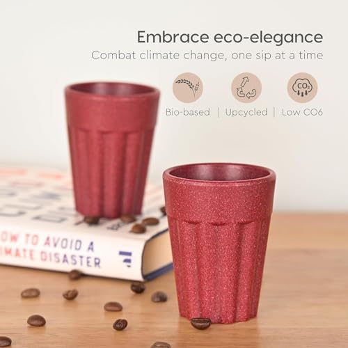 Image of Set of 6 Eco-Friendly Cutting Chai Cups | 100ml Reusable Coffee & Tea Cups | Rice Husk & Bamboo Fiber | Microwave & Dishwasher Safe | Hot & Cold Beverages (Coral Color)