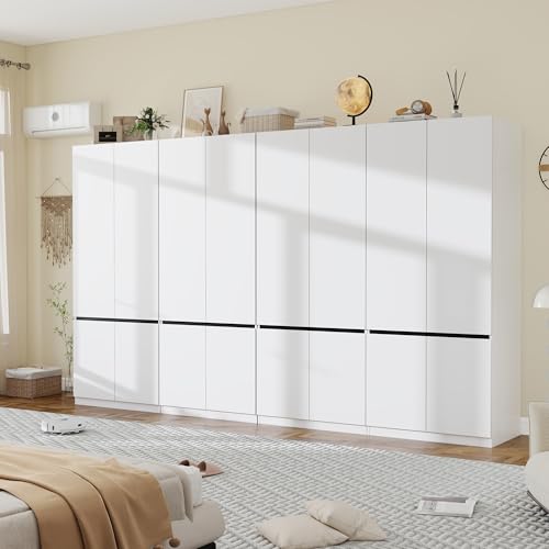 LABROSKIA White Armoire Wardrobe Closet: 74" Wooden Wardrobe Closet with