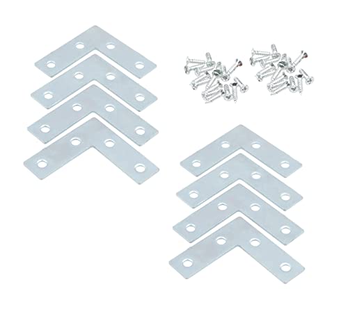 Invero Pack of 8 Metal Stainless Steel Flat Corner Braces 90 Degree Joint Right Angle L Shaped Bracket Joiner 2.5-Inch
