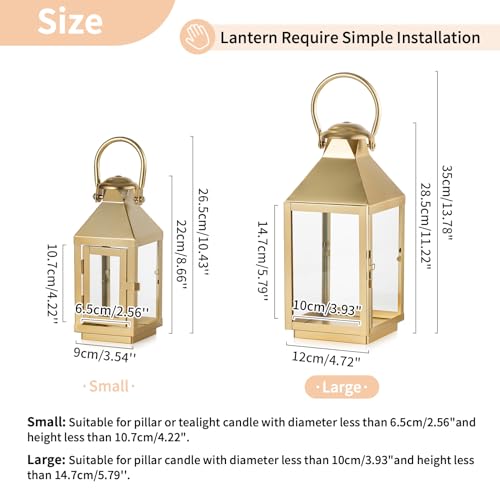 NUPTIO Gold Lanterns Decorative Indoor: 28.5cm Tall Metal Garden Lantern with Glass for Pillar Candle - Image 4