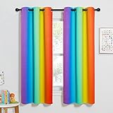 NICETOWN Colorful Rainbow Bedroom Curtains, Home Decoration Blackout Curtains for Girls Room Decor, Window Drapes for Girly Nursery Kids Daughter Room Classroom (Dark Rainbow, 42W x 63L, Set of 2)