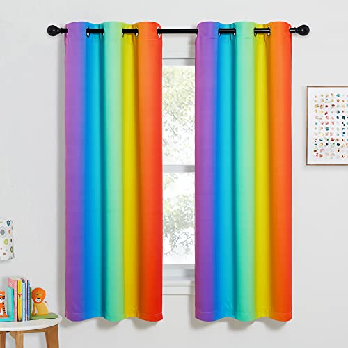 NICETOWN Colorful Rainbow Bedroom Curtains, Home Decoration Blackout Curtains for Girls Room Decor, Window Drapes for Girly Nursery Kids Daughter Room