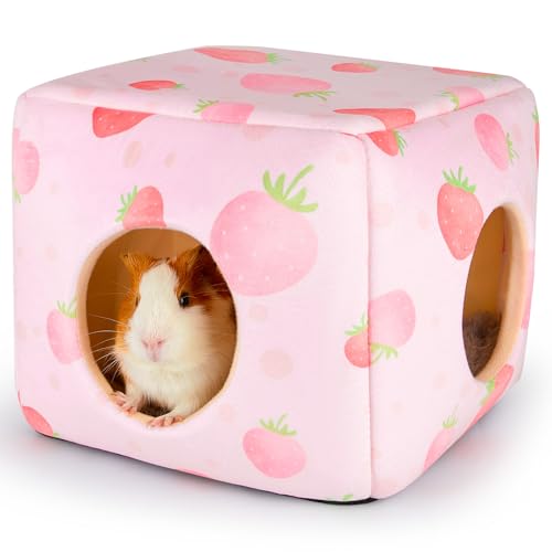 Bienbee Guinea Pig Hideout, Washable Guinea Pigs House Cozy Guinea Pigs Bed for Small Pet Bunny/Rabbit/Hamster/Chinchilla Guinea Pig Accessories Strawberry