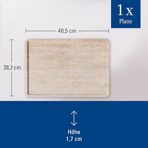 Villeroy & Boch – Manufacture Travertine półmisek do serwowania duży beżowy, praca ręczna, duża taca z naturalnego kamienia w odcieniach piasku, talerz kamień, naczynia, trawertyn