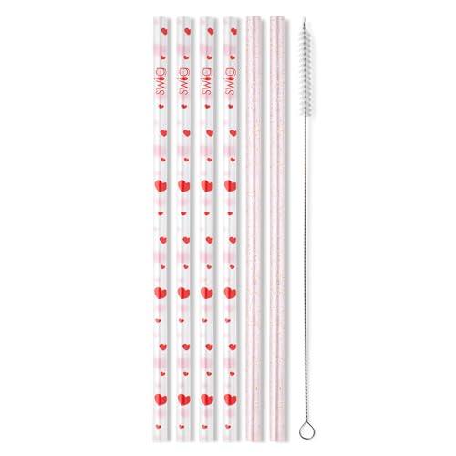 Swig Life Reusable Straws Sweethearts Tall Straw Set & Cleaning Brush, Each Straw is 10.25 inch Long (Fits Swig Life 20oz, 22oz, and 32oz Tumblers)