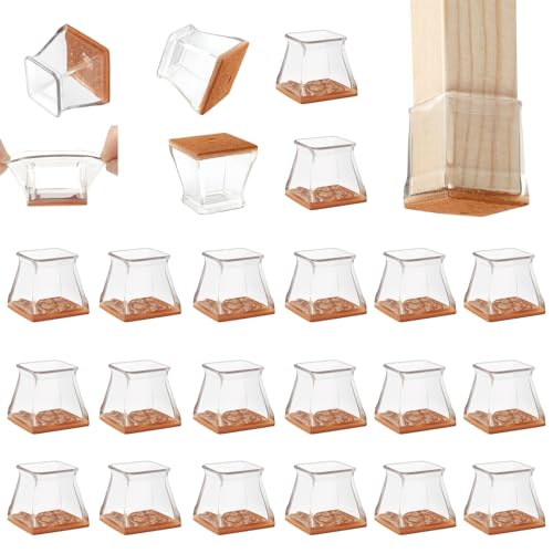 CHUNZEXI 24 Pack Square Chair Leg Floor Protectors for Hardwood Floors Silicone Felt Covers Pads Caps Protect Wood Furniture Feet Floors Noise Reduce and Scratch (Square Large)