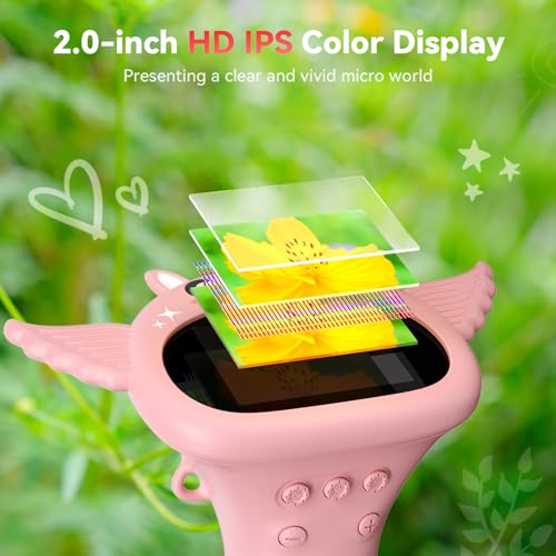 Hideal-HP40-Microscope-for-Kids-1000X-2-1080P-Handheld-Digital-Microscope-Portable-Pocket-Microscope-Miniscope-USB-Mini-Scope-for-Kids-PC-View-Pink