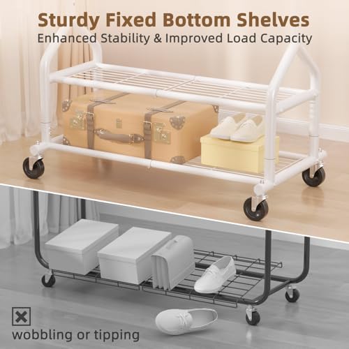 EAGMAK Heavy Duty Clothes Rail, Clothing Rail With Shelves Load 252 KG, Freestanding Hanging Rails for Clothes, Adjustable Metal Clothing Hanger with Wheels, Portable Coat Rack for Bedroom (White) - Image 6