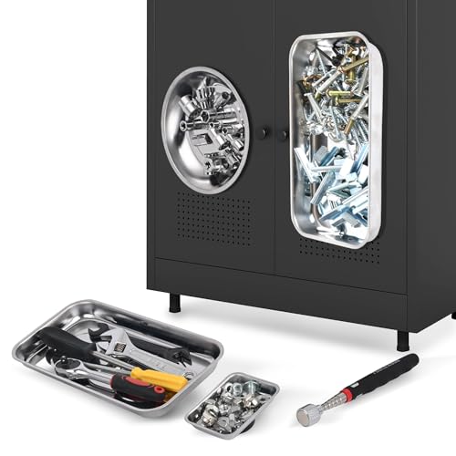 Image of TOOLEAGUE 4Pcs Magnetic Parts Tray Set with 15Lb Magnetic Pickup Pen | Stainless Steel Tray Bowl with Extra Strong Magnets for Organizing and Retrieving Metal Parts