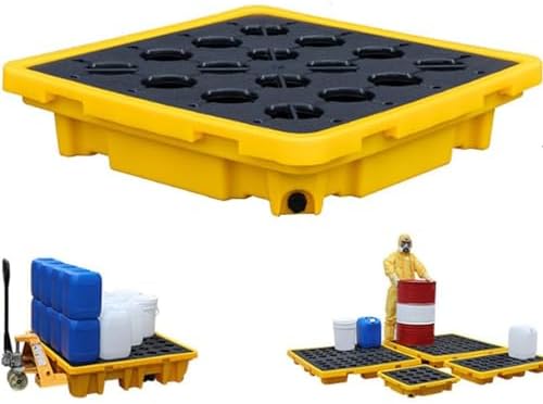 Modular Low Profile Spill Containment Platform with Drain & Forklift Access - Durable Leakproof Plastic Tray, Easy to Clean, Ideal for Industrial Use & Hazardous Material Storage