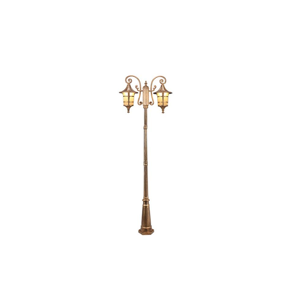 GTHTUHFD Lamp Post Lights, High Pole Street Glass Lantern European Vintage Double Head E27 Brass Metal Aluminum Light Ip54 Waterproof Outdoor Garden Pillar Path Landscape Lawn Illumina,Height 2.4m