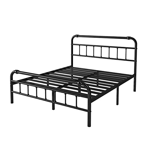 Theocorate Queen Bed Frame With Headboard And Footboard,14 Inch High, Heavy Duty Steel Slats With 3500Lbs Support For Mattress, No Box Spring Needed,Noise Free, Easy Assembly, Black #TOP6