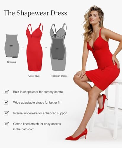 Image of Popilush Women's 2026 V Neck Mini Dress Sexy Lace Bodycon Shapewear Dresses Cocktail Party Evening Date Night