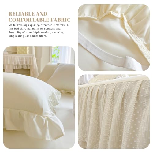 Faldón de cama de 150x200 cm con volantes encaje elegante ajustable 4