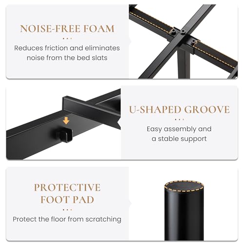 Image of SHA CERLIN 14 inch Queen Size Metal Platform Bed Frame /Victorian Headboard and Footboard /Steel Slats Mattress Foundation for Storage /No Box Spring Needed /Noise Free /Black
