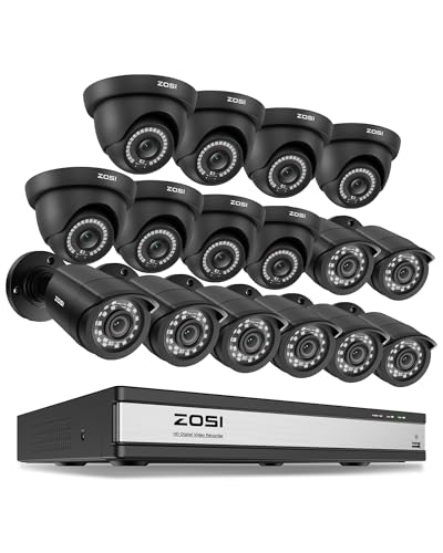 Image of ZOSI 16CH 3K Lite Security Camera System Indoor Outdoor, AI Human Vehicle Detection, Night Vision, H.265+ 16 Channel CCTV DVR with 16pcs 1080p Weatherproof Surveillance Wired Cameras (No Hard Drive)