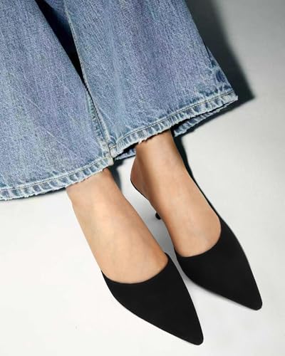 Image of ZJGZF Mesh Kitten Heels Mules for Women Closed Pointed Toe Slip on Backless Stiletto Slingback Low Heels Comfort Pumps Shoes