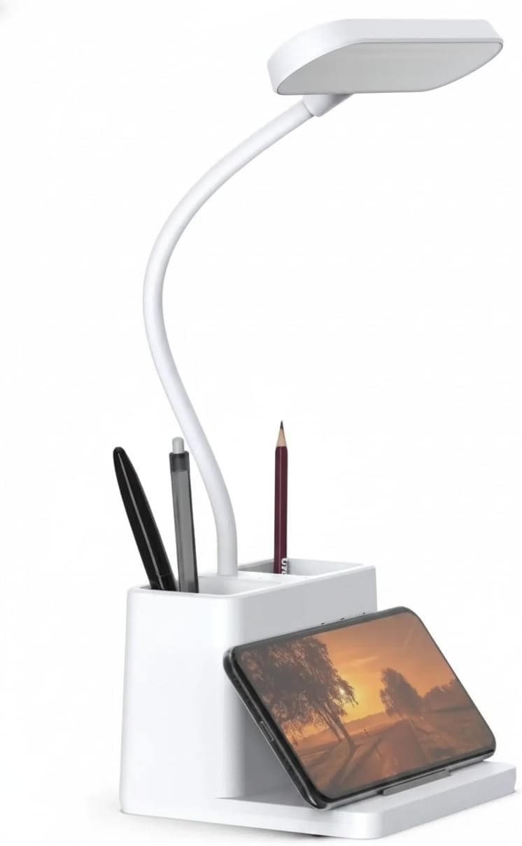 Busstier USB Şarjlı LED Masa Lambası Kalemlikli Dokunmatik 3 Kademeli Işık Ayarı 360 Derece Dönebilen Göz Koruma Masa Lambası Ofis Çalışma Gece Lambası