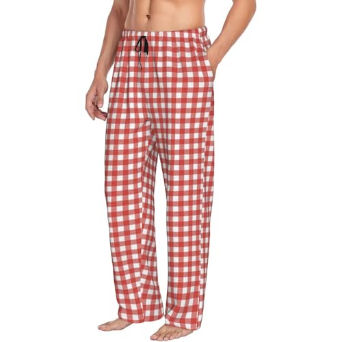 Novastar Mens Pajama Pants Bottoms with Pockets- Textured red white plaid Checkered Soft Men Pj Pants, Comfy Men Lounge Pants