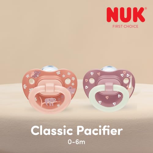 Image of NUK First Choice Classic Orthodontic Baby Pacifier, 0-6 Months Newborn Pacifier, Orange & Pink, Newborn Essentials, 5-Pack