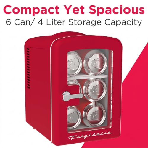 Frigidaire Red Mini Personal Fridge Cooler, Transparent Door, 1 Gal Capacity fits Six Cans, Includes Plugs for Home Outlet & DC Charger - 9.84" D x 7.09" W x 10.35" H - image 2