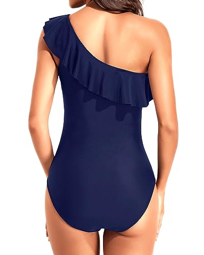 Image of Tempt Me Women One Piece Swimsuits Tummy Control One Shoulder Bathing Suits Ruffle Swimwear