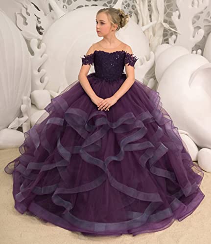 Girls Pageant Dress Tulle Flower Girl Dresses Ball Gown Appliques Communion Party Gowns4
