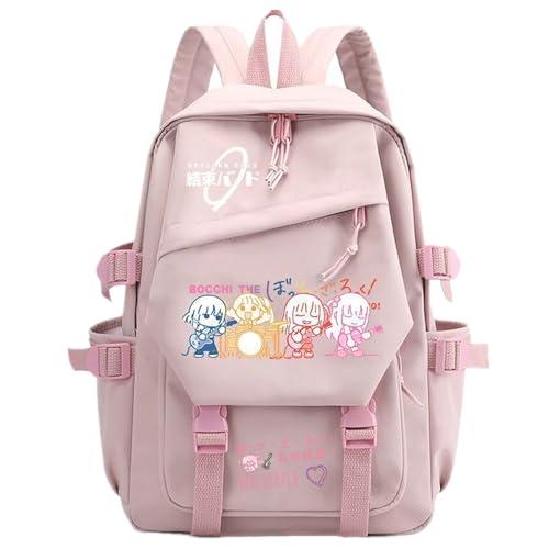 Charous BOCCHI THE ROCK! Mochila de nailon, casual, con estampado de caricaturas, bolsa universitaria utilizada para fanáticos del anime manga cosplay, Pink, One Size, Mochilas daypack