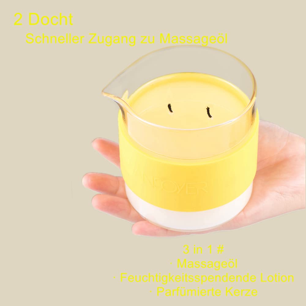Bougie d'huile de massage - Bougie de lotion corporelle de luxe - Hydratante et nourrissante pour SPA à domicile (Citron noix de coco, 300g)