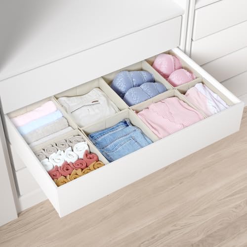 ORLISA 8er Set Schubladen Organizer kompatibel mit PAX Kleiderschrank 100x58 cm, Faltbar Stabil, Aufbewahrungsboxen für Kleidung, in Beige