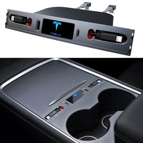 Tesla Hub USB pour Model 3/Y, Coiture Multiport pour Tesla Modèle 3/Y (2023-2021), Tesla Hub USB avec Câble de Charge Rétractable pour Adaptateur de Console Centrale Tesla, Accessoires Modèle 3/Y