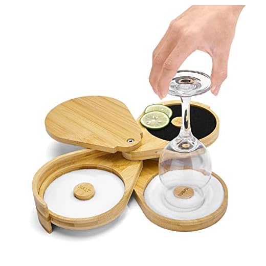 Margarita Salt Rimmer Set,1 Pack 3 Tier Bar Glass Rimmer Bamboo Wood Sugar Salt Box with Sponge,Bartender Tool for Cocktail and Margarita