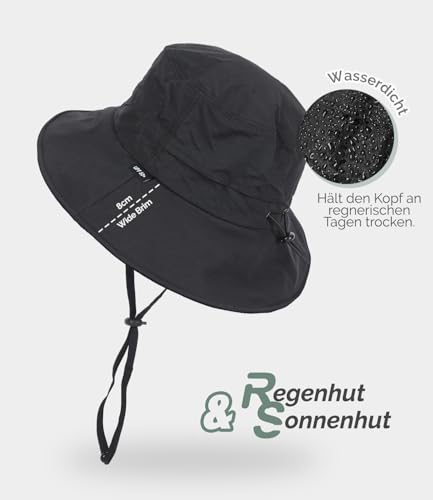 Creekstone Regenhut Damen Herren Wasserdicht, Sonnenhut UV Schutz, Floppy Bucket Hat Eimerhut, Outdoor Hut Faltbar für Wandern Fischerhut (DE/NL/SE/PL, Alphanumerisch, Einheitsgröße, Schwarz)