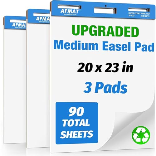 AFMAT Upgraded Chart Paper, 20 in x 23 in Chart Paper for Teachers, Super Sticky Easel Pads for Office/Classroom/Whiteboard/Wall/Windows, Ink Bleed-Through Resistant Easel Paper, 30 Sheets/Pad, 3 Pads