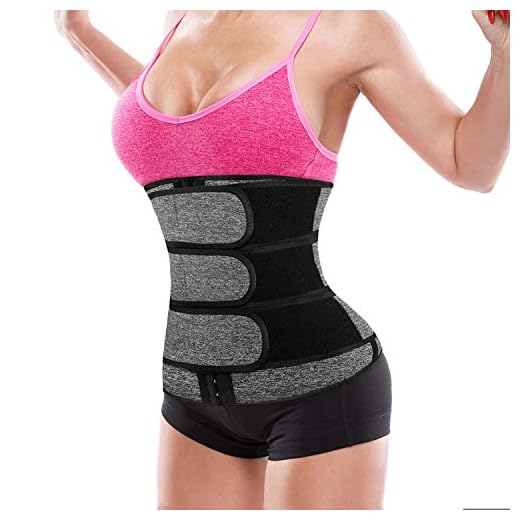 Women Neoprene Corset Waist Trainer Workout Sauna Sweat Trimmer Cincher Belly Slimmer with 3 Belts (Grey Waist Trimmer with 3 Belts, M)