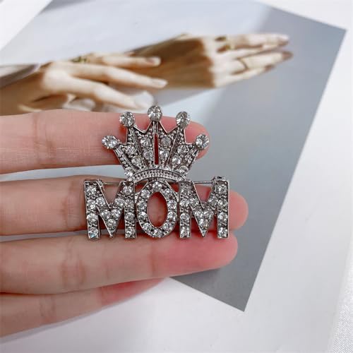 Image of Dainty Mom Crown Rhinestones Sparkly Brooches Pins Delicate Crystal Brooch Classic for Women Ladies Elegant Beautiful Lapel Pin Dress Suit Shirt Ceremony Clothes Accessories Jewelry Mother's Day