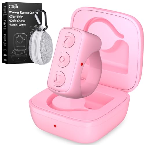 TikTok Remote Control Ring Finger Scroller Remote TikTok Scrolling Ring TikTok Bluetooth Remote Control Kindle APP Page Turner Camera Photo Clicker for iPhone iPad Android with Carrying Case Pink