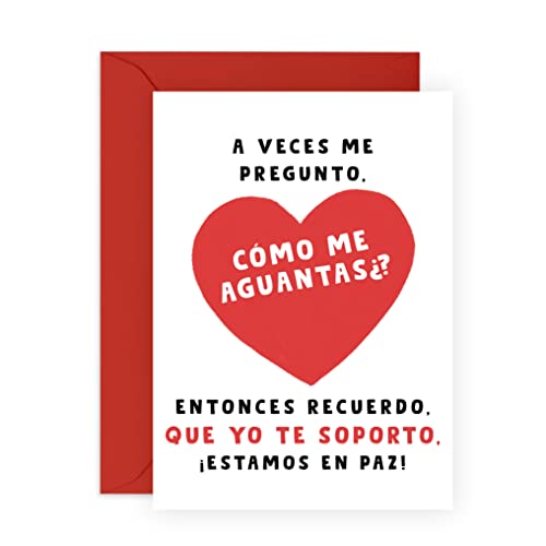 Central 23 Tarjeta de Aniversario para hombre mujer amigos - COMO ME AGUANTAS - Tarjeta de Felicitación para Esposo, Esposa, Novia, Novio - Tarjeta de Agradecimiento - Para San Valentin