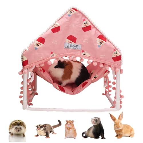 UNMULFC Guinea Pig Hammock with Stand Guinea Pig Hideout Bed Sugar Glider Hammock House Cage Guinea Pig Accessories for Hamster Hedgehog Gerbil Ferret Rabbit Small Animal Pet (Pink Cake ice Cream)