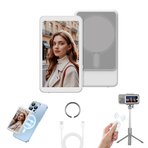 handlicher Selfie-Monitor-Bildschirm für iPhone & Android - Magnetischer Vlog-Selfie-Spiegel für Telefonkamera Kamera - Fernbedienung & 1800mAh Smallrig Screen Mirroring Rückfahrkamera
